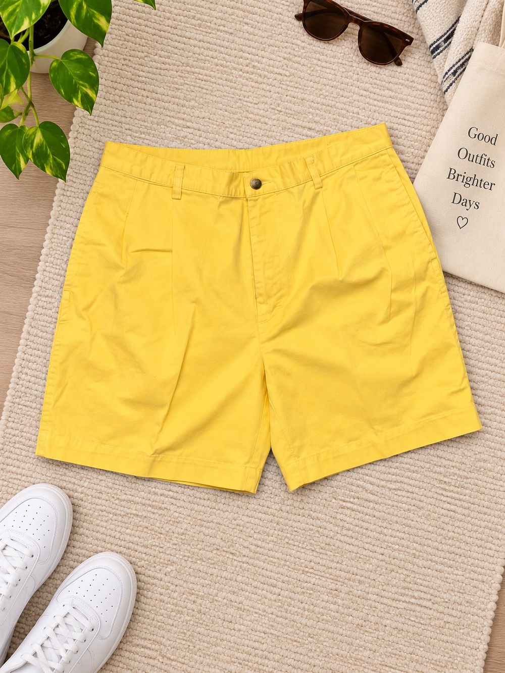Nautica Men’s Shorts Size 36 Yellow Cotton Chino Pleated Classic Preppy